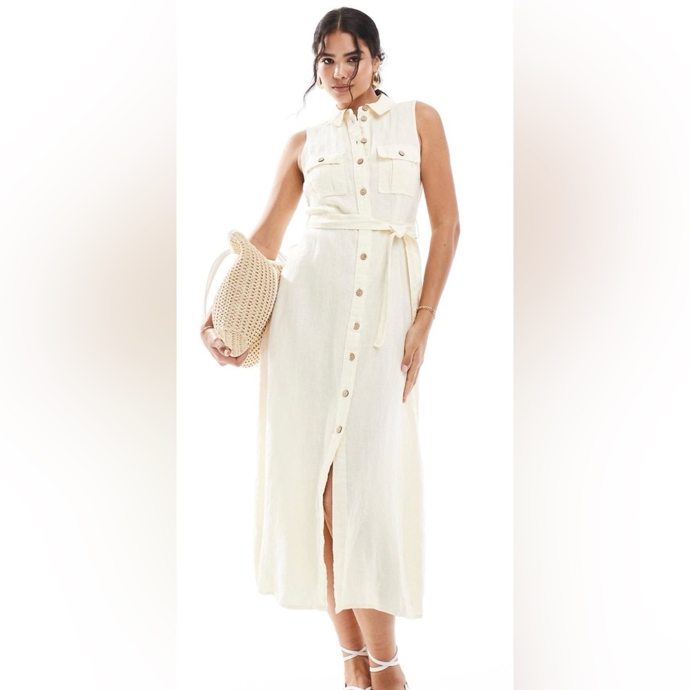 Mango Linen Tie Front Midi Dress